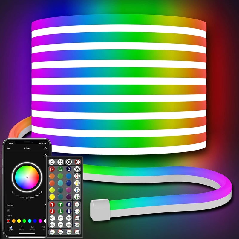 AILBTON 32.8Ft Neon Rope Lights,Flexible Led Rope Lights Control with App/Remote,Multiple Modes RopeLights,IP65 Outdoor RGB Led Neon Lights NonWater Resistant,Music Sync Gaming Led NeonLight Strip - Image 1